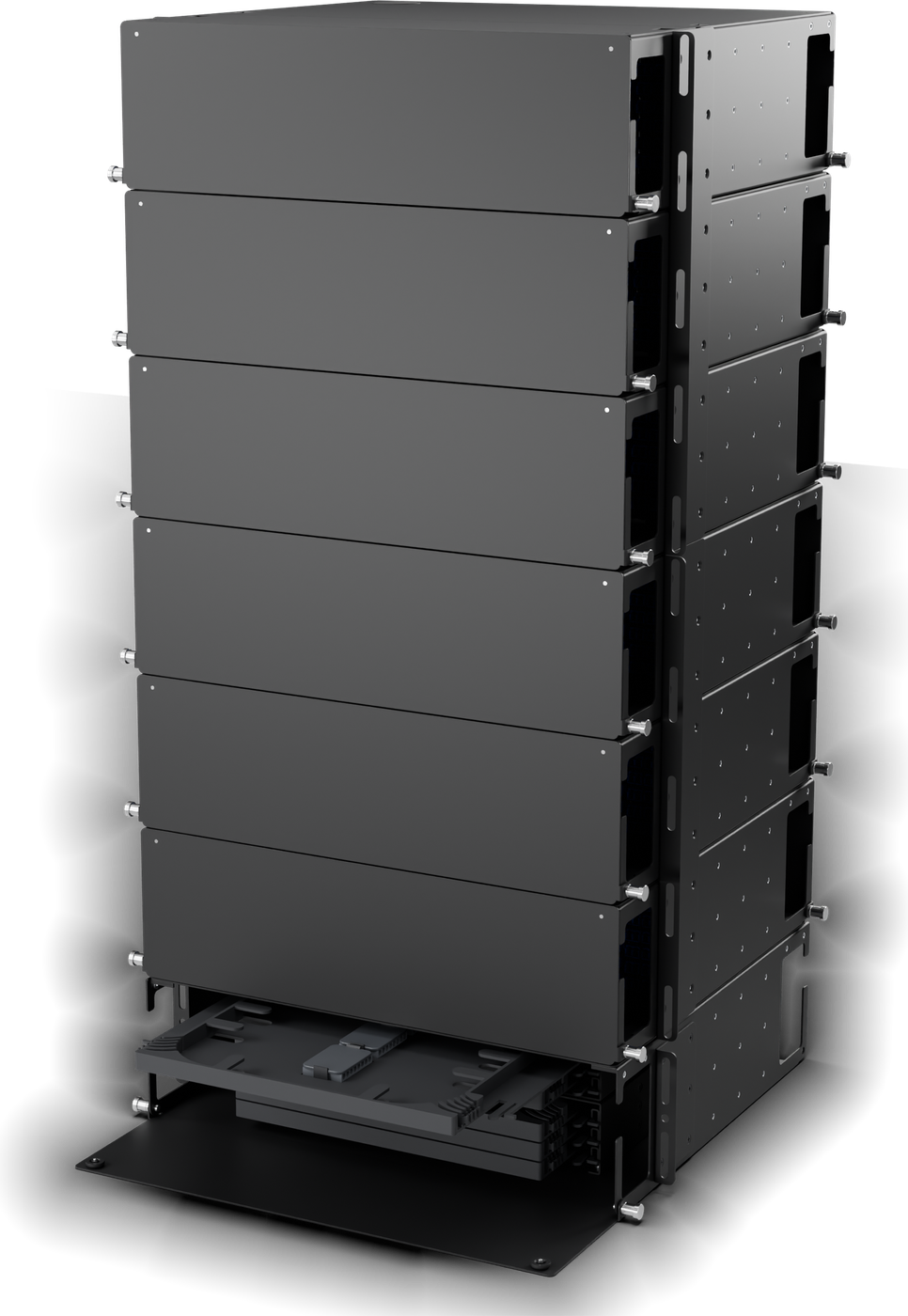 Front: HD3U doors closed, HD3US door open with one tray slid out.