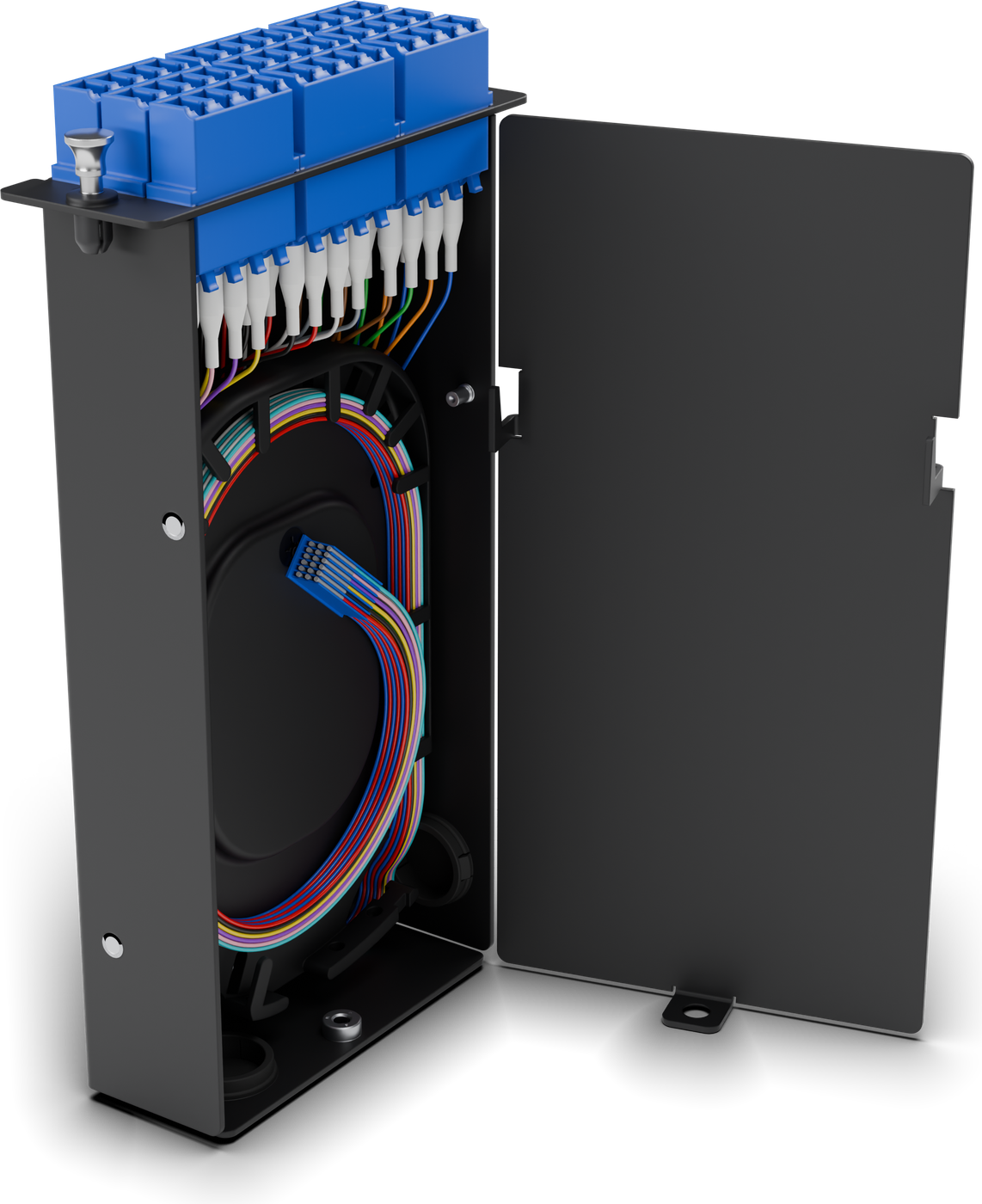 OOFC-36, loose tube: 900 µm fibers coiled and spliced on the tray.
